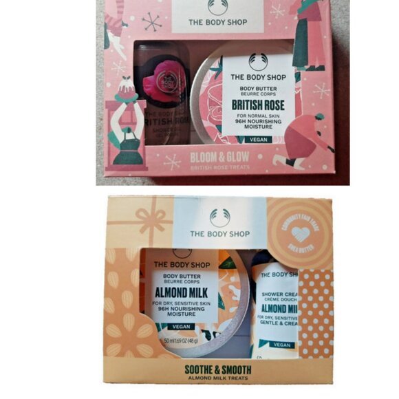 Set of 2-The Body Shop Almond Milk & British Rose Body Butter and Gel - Picture 1 of 1